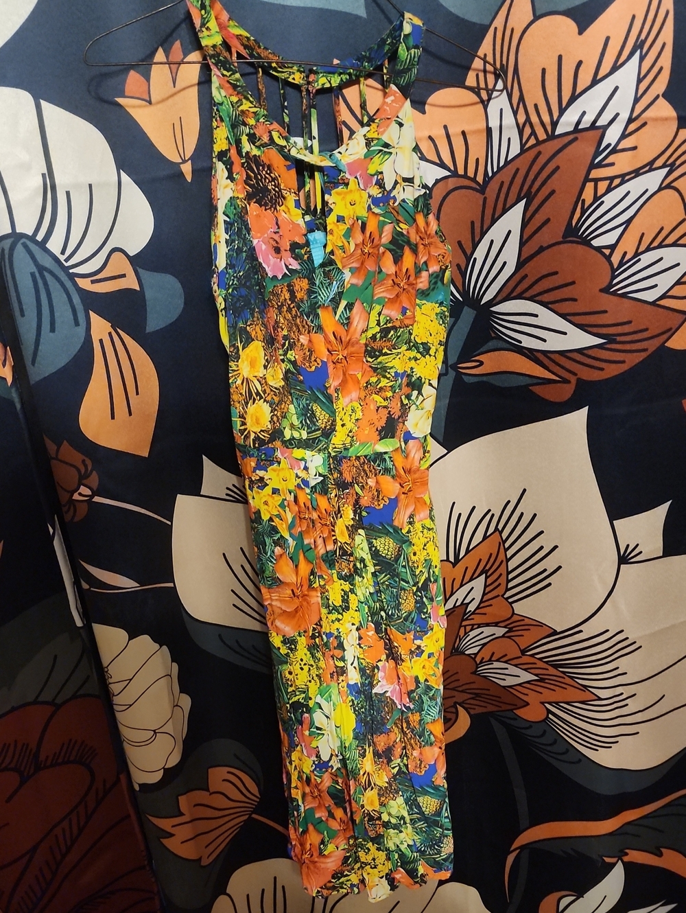 Fever London Tropical Floral Sleeveless Dress in Orange, Yellow & Green